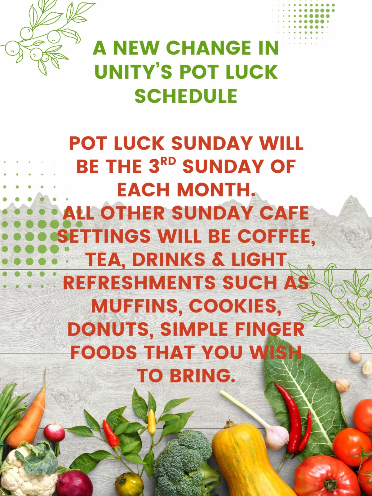 POTLUCK SUNDAY CHANGES
